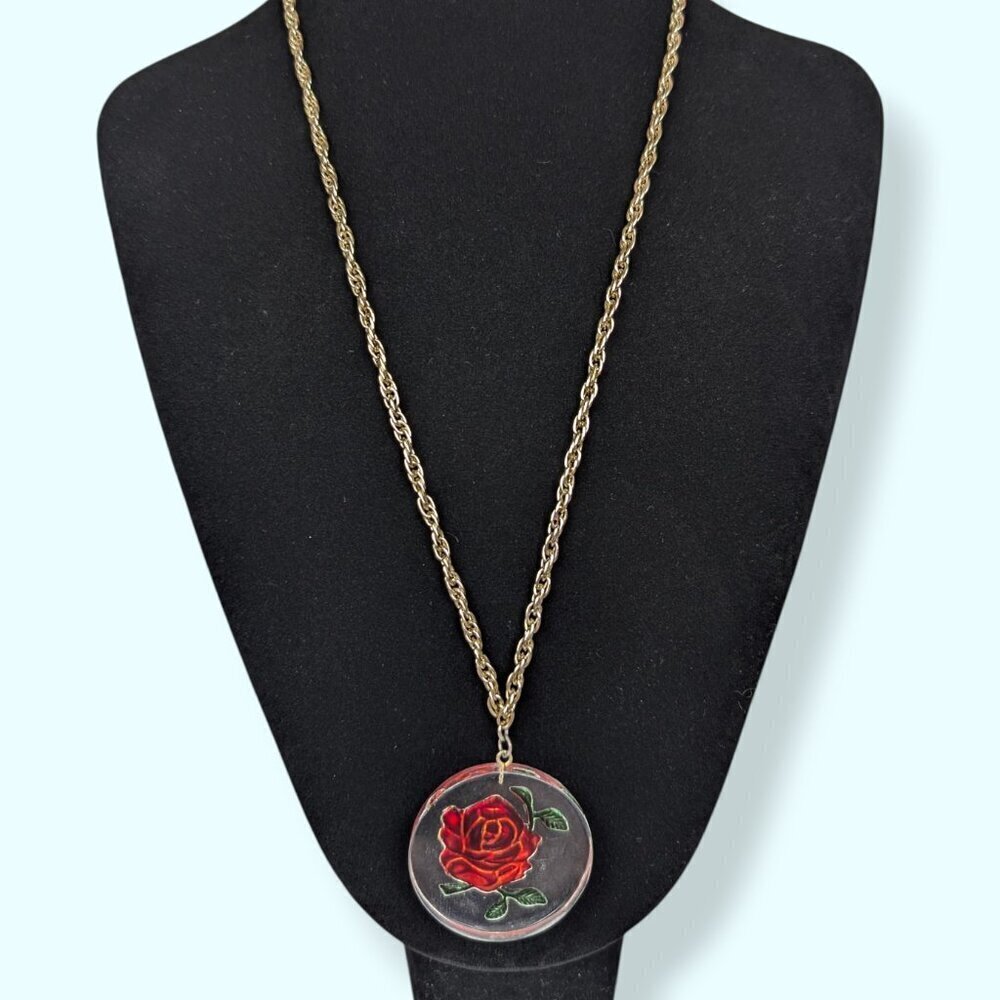 V. Reverse Etch Lucite Pendant Necklace